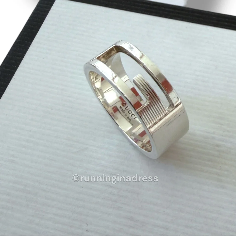 Authentic Gucci G Logo Cut-Out Ring Sterling Silver 925 Vintage Band Size 9